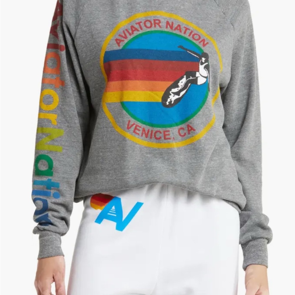 Aviator Nation Gray Sweatshirt with Rainbow Logo